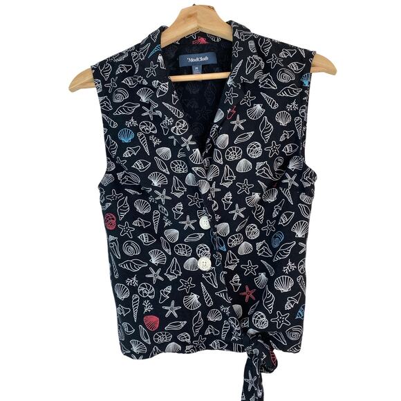 ModCloth Women's Size M Black Linen Blend Sleeveless Seashell Wrap Top - Picture 1 of 7